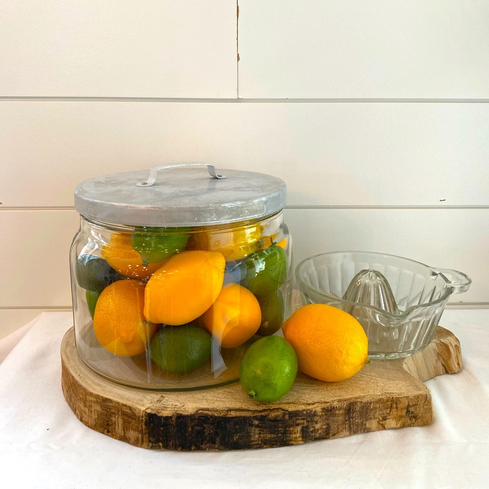 Large Glass Jar With Faux Lemons and Limes Cottagecore Farmhouse Kitchen Decor